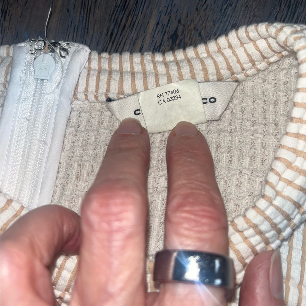 Club Monaco Textured Striped Dress – White & Khaki –‎ XS - Picture 8 of 15